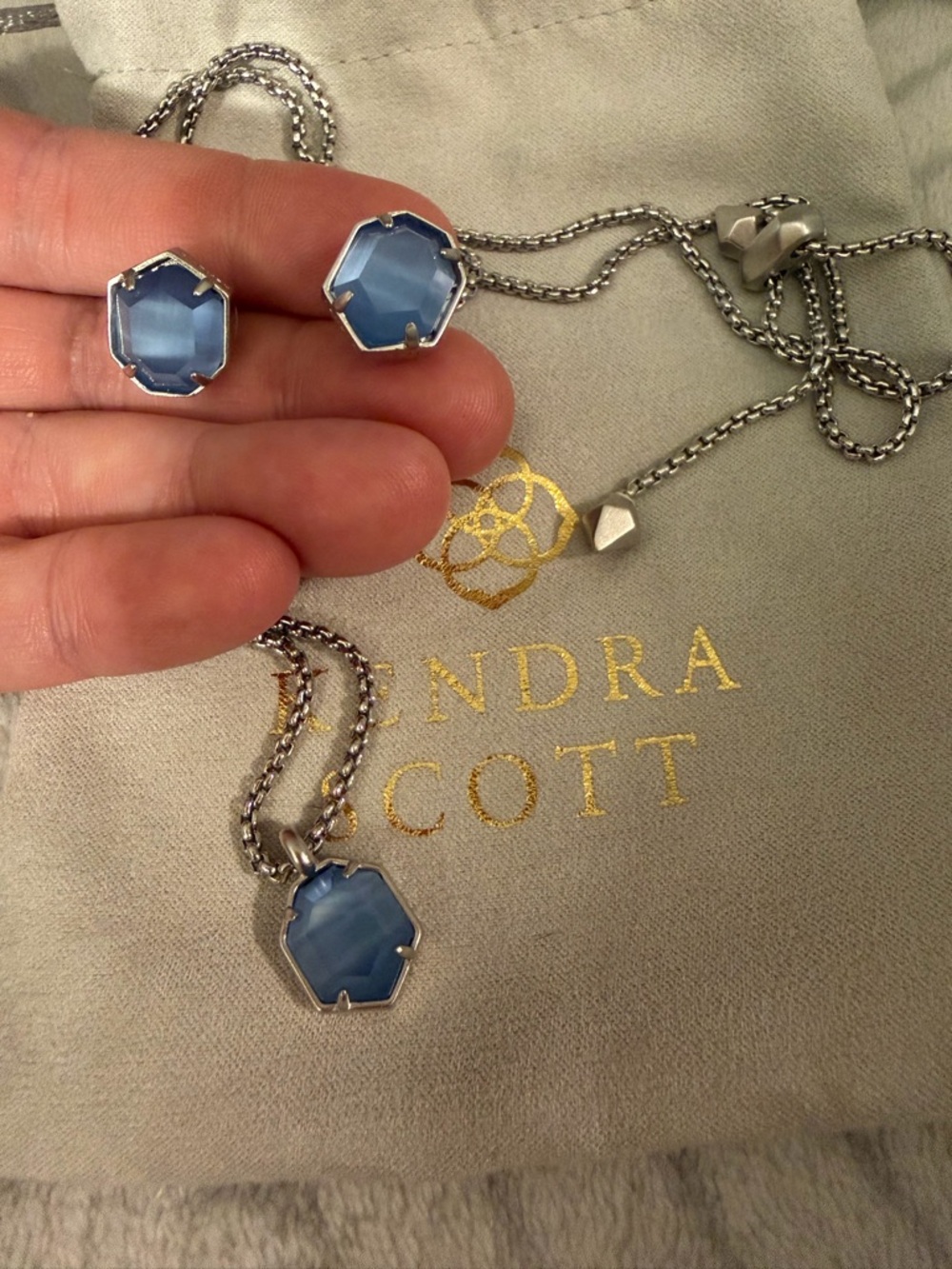 NWOT Kendra Scott Davis Stone Crystal Drop Pendant Necklace And Hexagon Earrings
